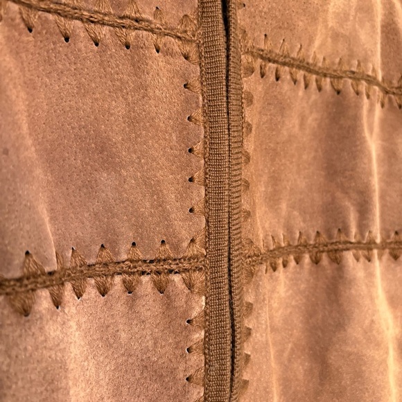 Vintage Wool Blend Suede Leather Patchwork Zip Cardigan Jacket Sweater Boho 70s - Picture 5 of 16